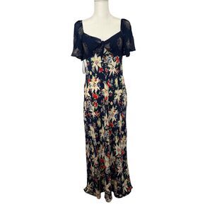 RIXO London Rixo Navy 100% Silk Paltrow Dress Floral Glitter Mix $505
